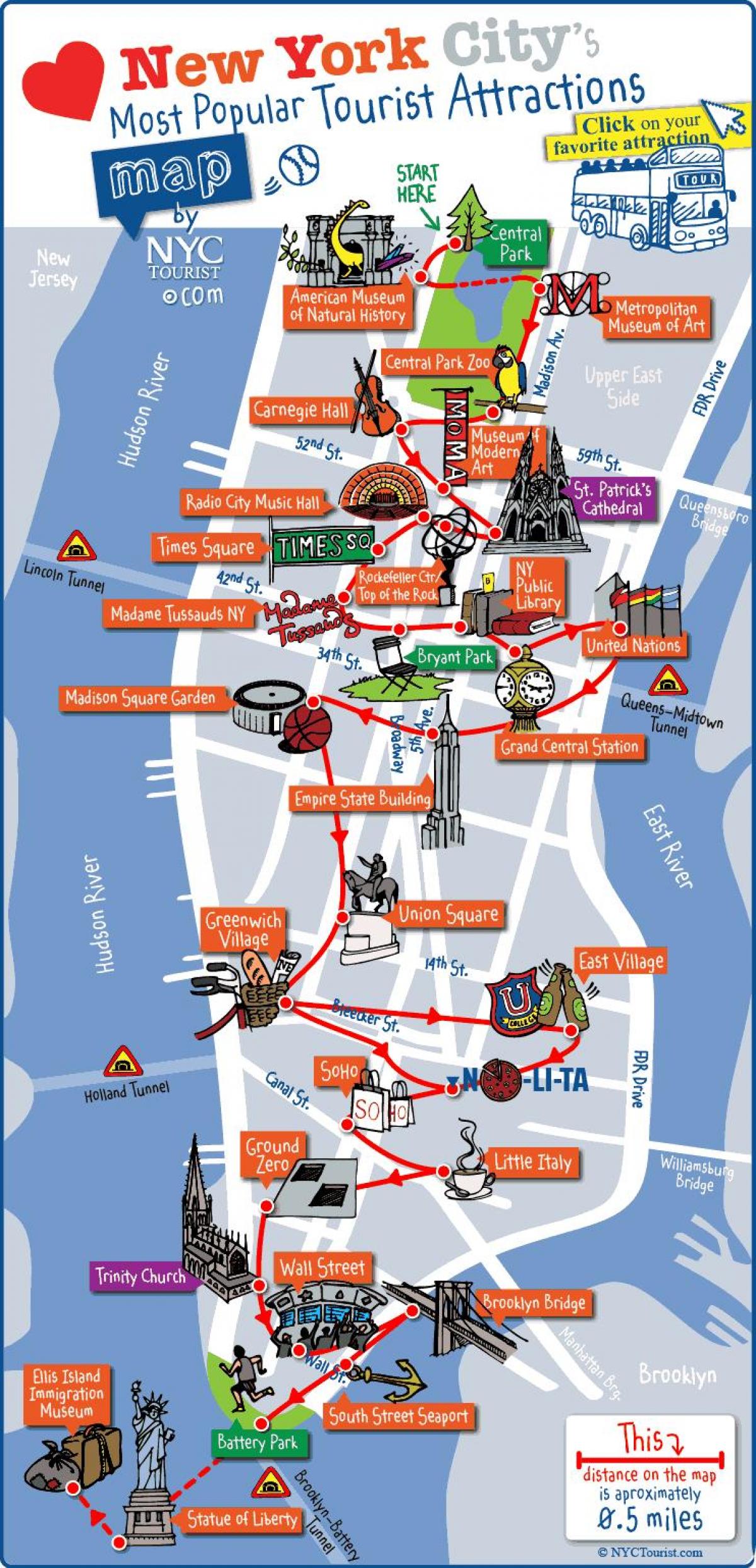 რუკა, Manhattan, New York ატრაქციონები