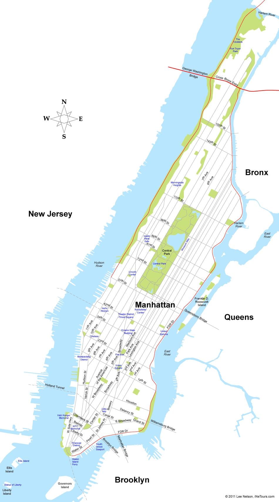 რუკა მანჰეტენის კუნძულზე, New York