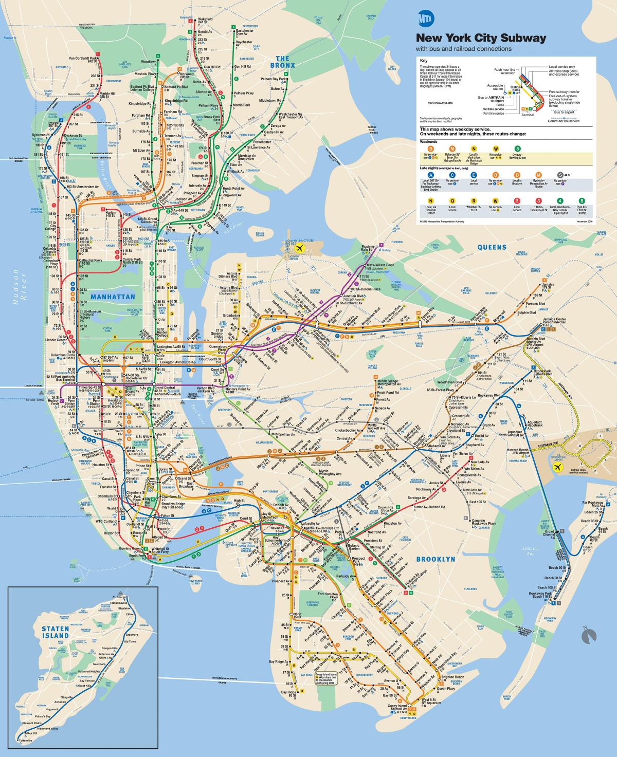 NYC მეტროს რუკა, მანჰეტენზე