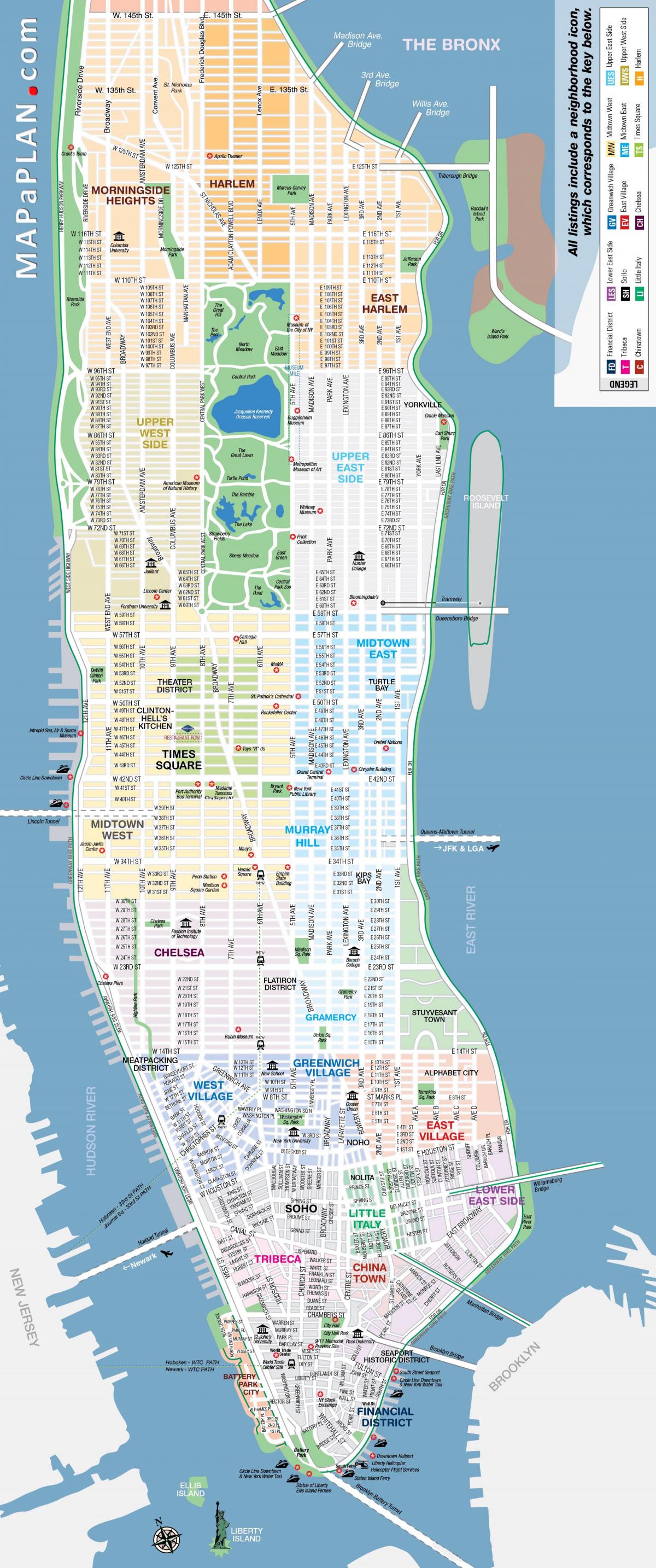 უფასო ამოსაბეჭდი რუკა მანჰეტენის NYC