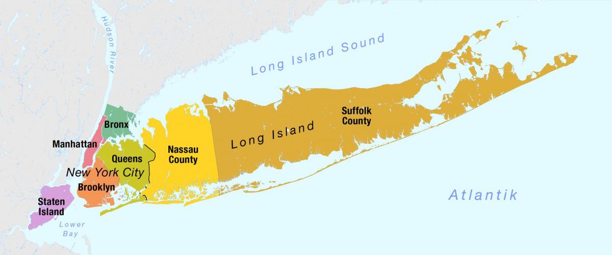 რუკა ნიუ-იორკში მანჰეტენზე და long island