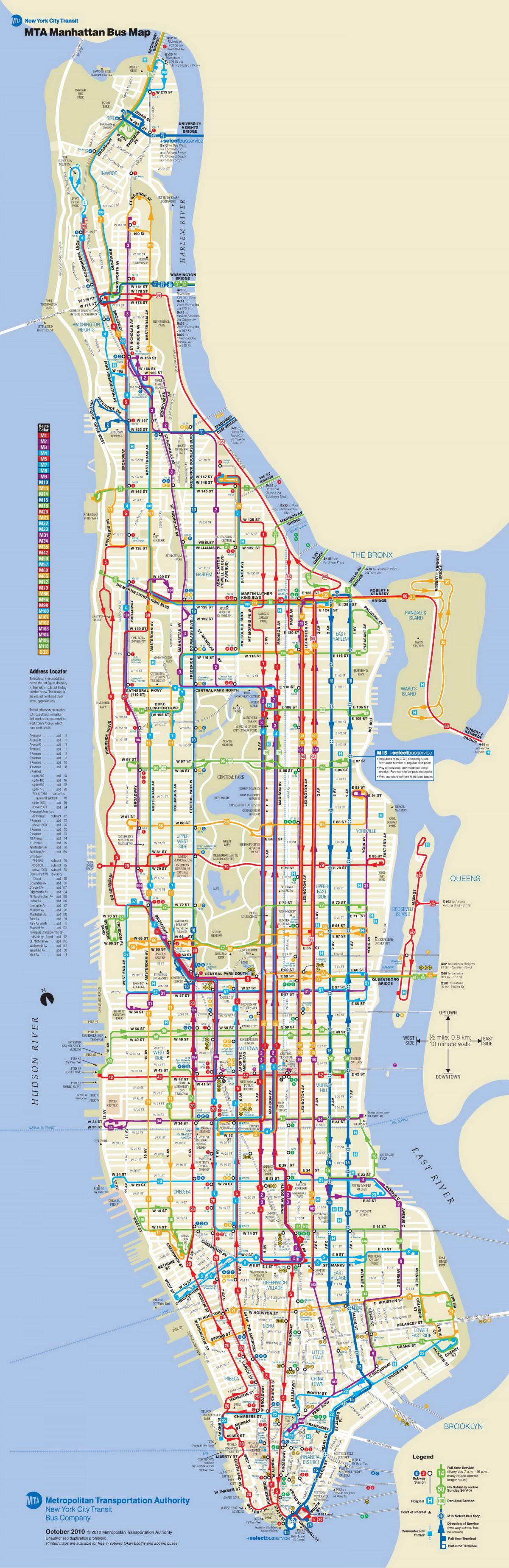 NYC ავტობუსი რუკა, მანჰეტენზე