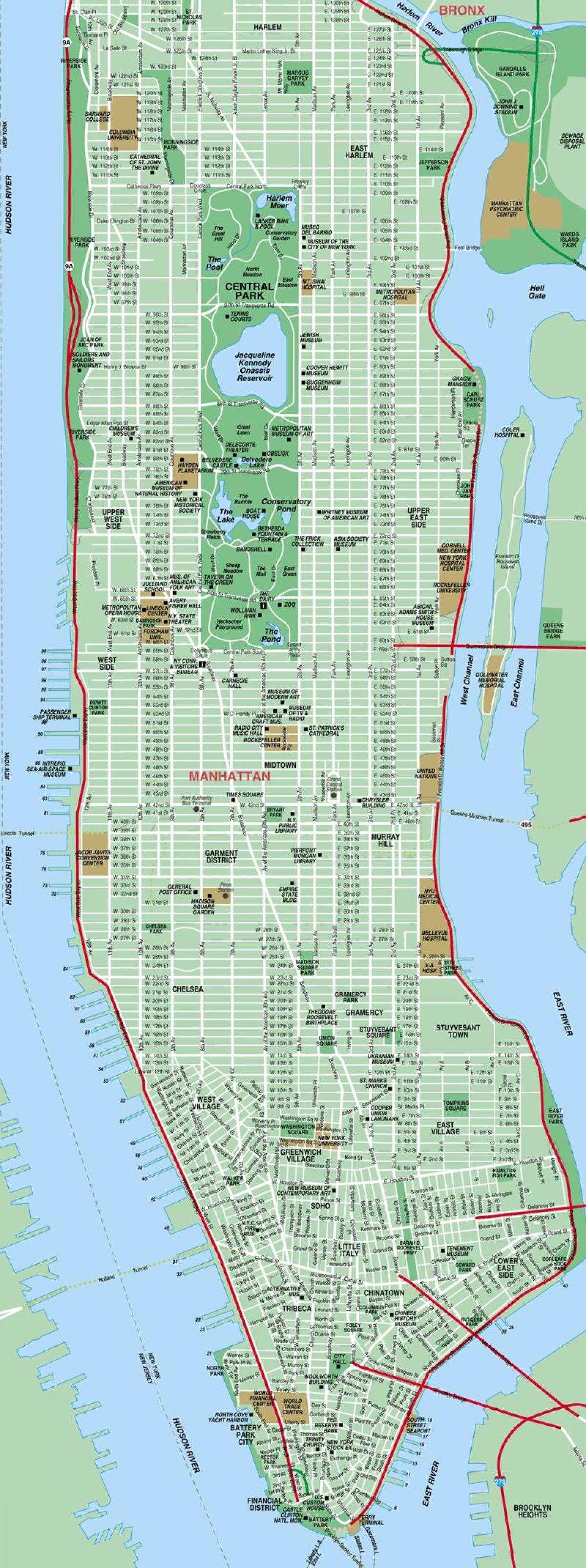 მანჰეტენის ქუჩის რუკა მაღალი დეტალურად