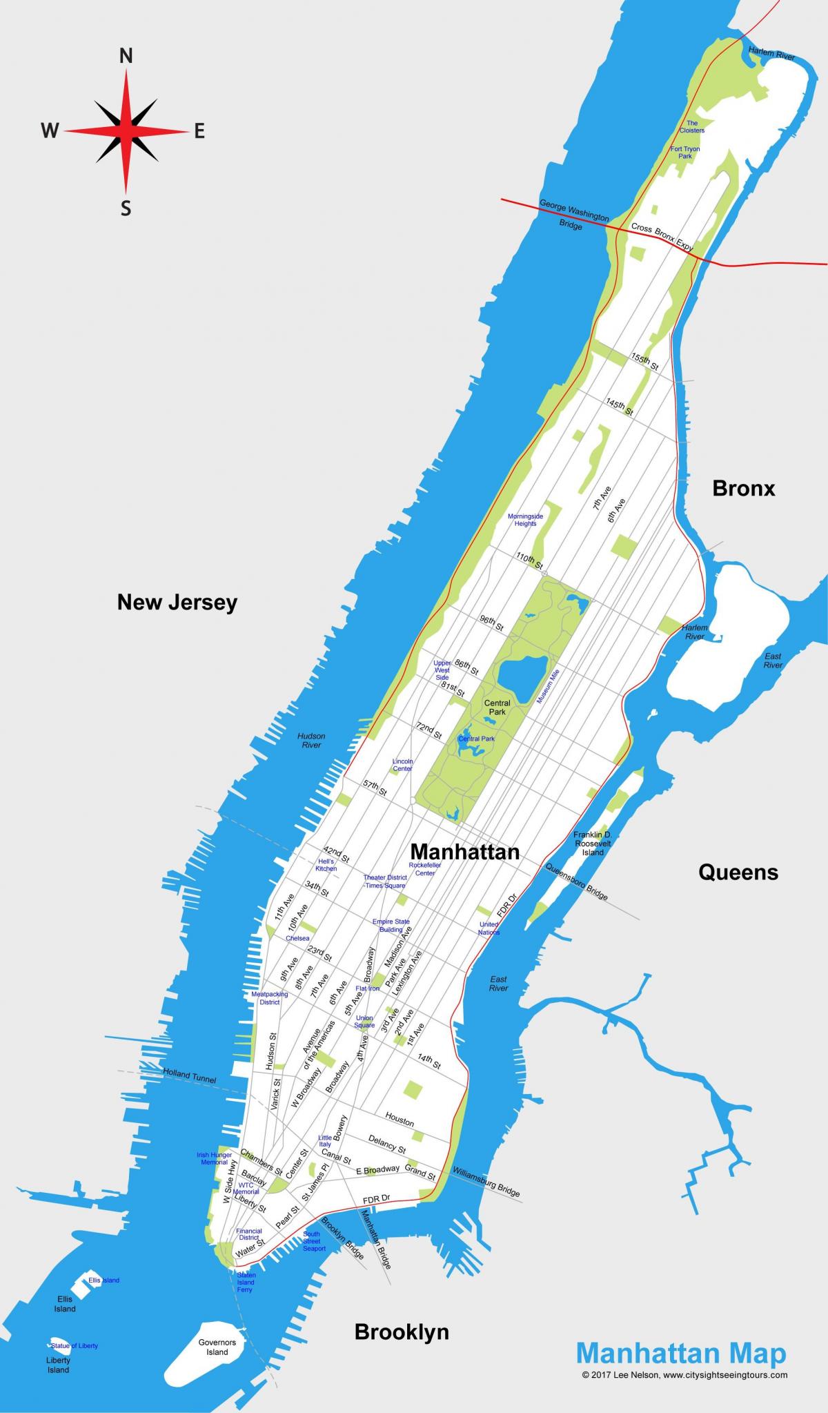 მანჰეტენის ქალაქის რუკა ამოსაბეჭდი