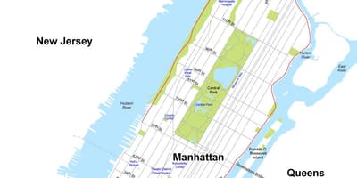 რუკა მანჰეტენის კუნძულზე, New York